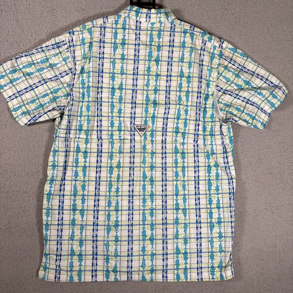 Columbia Pfg S/s Button Down Shirt Men’s Medium Plaid Fish AOP Tuna - Picture 7 of 10